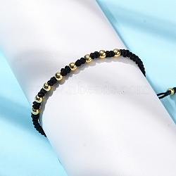 Polyester Cord Braided Bead Bracelets for Women, with Brass Beads, Long-Lasting Plated, Black, Inner Diameter: 2-1/8~3-1/8 inch(5.5~8cm)(BJEW-L698-03G-01)