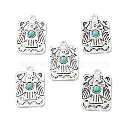 Synthetic Turquoise Pendants, with Alloy Findings, Rectangle Charms with Crow, Antique Silver, 40x26x5mm, Hole: 3.7mm(X-FIND-TADZ0001-07AS)