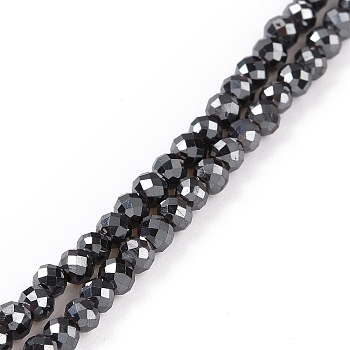 Electroplate Non-magnetic Synthetic Hematite Beads Strands, Grade A, Faceted, Round, Original Color, 3mm, Hole: 1mm, about 140pcs/strand, 15.7 inch(40cm)