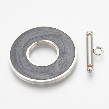 304 Stainless Steel Toggle Clasps, with Enamel, Ring, Gray, Ring: 29.5x2mm, Inner Diameter: 12mm, Bar: 21x7x3mm, Hole: 2mm