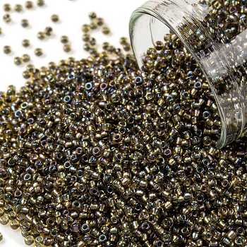 TOHO Round Seed Beads, Japanese Seed Beads, (281) Inside Color AB Topaz/Olivine Lined, 15/0, 1.5mm, Hole: 0.7mm, about 3000pcs/10g