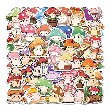 50Pcs Mushroom PVC Waterproof Self-Adhesive Stickers, Cartoon Stickers, for Party Decorative Presents, Mixed Color, 40~70mm