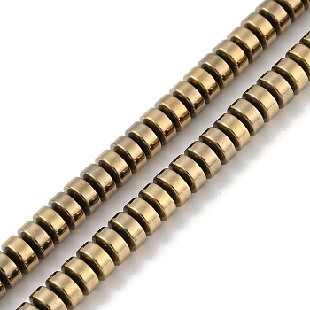 Electroplated Synthetic Non-magnetic Hematite Beads Strands, Flat Round/Disc, Heishi Beads, Light Gold Plated, 5.2~5.4x3~3.2mm, Hole: 0.7mm, about 132pcs/strand, 16.14''(41cm)