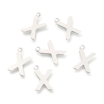 201 Stainless Steel Charms, Alphabet, Letter.X, 12x8.5x0.6mm, Hole: 1.2mm