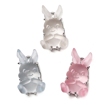 Transparent Resin Pendants, Rabbit Charms with Platinum Plated Zinc Alloy Findings, Mixed Color, 22.5x11.5x9.5mm, Hole: 1.6mm