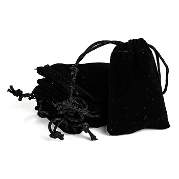 Rectangle Velvet Pouches, Gift Bags, Black, 7x5cm