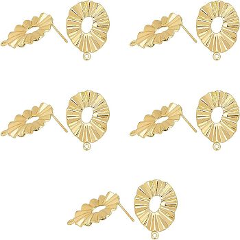 Eco-Friendly Brass Stud Earring Findings, with Loop, Long-Lasting Plated Cadmium Free & Nickel Free & Lead Free, Oval, Real 18K Gold Plated, 24x18x2mm, Hole: 1mm, Pin: 0.8mm, 10pcs/box