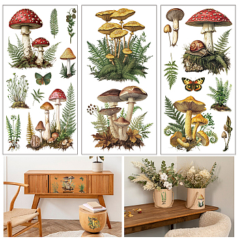 3Pcs PVC Waterproof Decorative Stickers, Self Adhesive Decals for Furniture Decoration, Mushroom, 15x30cm