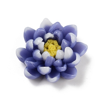 Two Tone Opaque Resin Decoden Cabochons, 3D Lotus Flower, Marine Blue, 36x37x15mm