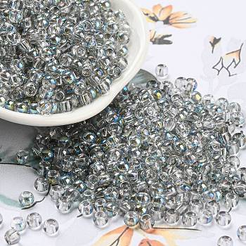 Transparent Glass Seed Beads, Half Plated, Two Tone, Round, Gainsboro, 6/0, 4x3mm, Hole: 1.4mm