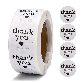 1 Inch Thank You Stickers, Adhesive Roll Sticker Labels, for Envelopes, Bubble Mailers and Bags, White, 25mm, about 500pcs/roll