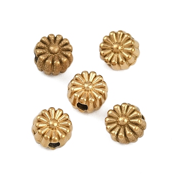 304 Stainless Steel Beads, Ion Plating(IP), Flower, Real 18K Gold Plated, 5x4mm, Hole: 1.6mm