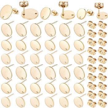 36Pcs 3 Size Flat Round Ion Plating(IP) 304 Stainless Steel Stud Earring Findings, with Hole and Ear Nuts, Golden, 8~12x1mm, Hole: 1.2~1.4mm, Pin: 0.8mm, 12pcs/size