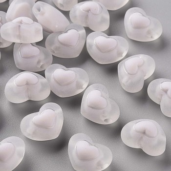Transparent Acrylic Beads, Frosted, Bead in Bead, Heart, WhiteSmoke, 13x17x9.5mm, Hole: 2.5mm