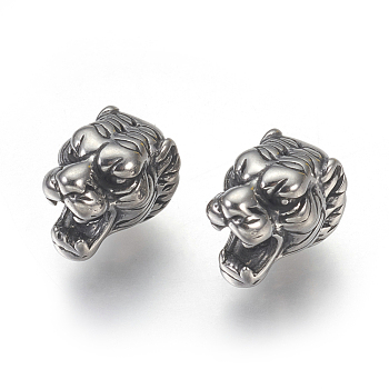 304 Stainless Steel Beads, Tiger, Antique Silver, 11x8x9.5mm, Hole: 2.5mm