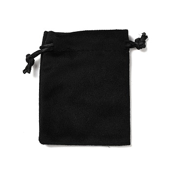 Velvet Jewelry Drawstring Storage Pouches, Rectangle, Black, 9.5x7x0.5cm