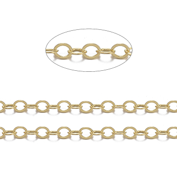 Brass Flat Oval Cable Chains, Unwelded, with Spool, Cadmium Free & Nickel Free & Lead Free, Golden, 3.5x3x0.5mm, about 301.83 Feet(92m)/roll