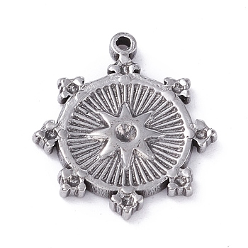 304 Stainless Steel Pendant Rhinestone Cabochons, Flat Round with Star, Stainless Steel Color, 16.5x14.5x1.5mm, Hole: 1mm, Fit for 1.2mm and 0.7mm Rhinestone