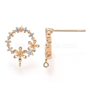 Brass Micro Pave Clear Cubic Zirconia Stud Earring Findings(KK-T054-51G-NF)-3