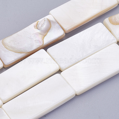 28mm FloralWhite Rectangle White Shell Beads