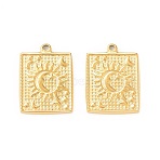 304 Stainless Steel Pendants, Rectangle with Sun & Moon, Real 18K Gold Plated, 22x17x2mm, Hole: 1.5mm(STAS-A075-10G)