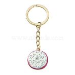 Alloy Enamel Keychains, with Iron Rings, Light Gold, Pitaya, 82mm, Pendant: 26mm(KEYC-YW00233-06)