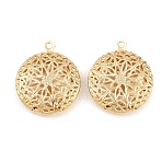 Flat Round Brass Hollow Locket Pendants, Flower Charms, Rack Plating, Long-Lasting Plated, Lead Free & Cadmium Free, Golden, 23.5x20x5.5mm, Hole: 1.5mm, Inner Diameter: 14mm(KK-K414-11B-G)