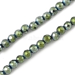 Electroplate Synthetic Magnetic Hematite Beads Strands, Faceted, Round, Green Plated, 3.5x3mm, Hole: 0.9mm, about 120~122pcs/strand, 15.16~15.35''(38.5~39cm)(G-A263-B01-02B)