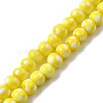 Handmade Lampwork Beads, Round with Polka Dot, Yellow, 6~6.5x5~6mm, Hole: 1.2~1.6mm, about 49~50pcs/strand, 9.84''~10.23"(25~26cm)(LAMP-D002-6mm-01D)