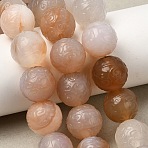 Natural Agate Beads Strands, Dyed & Heated, Carved Round Beads, Sandy Brown, 14mm, Hole: 2mm, about 28pcs/strand, 14.76''(37.5cm)(G-P614-A01-01)