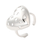 Brass Open Cuff Rings, Cadmium Free & Lead Free, Heart, Platinum, Inner Diameter: 19mm(RJEW-P098-23P)