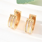 Stripe 304 Stainless Steel Shell Hoop Earrings for Women, with 316 Surgical Stainless Steel Ear Pins, Ion Plating(IP), Golden, 13x5mm(EJEW-L307-11G)