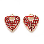 Alloy Rhinestone Pendants, Heart, Lead Free & Cadmium Free, Light Gold, 21x17x3.5mm, Hole: 1.8mm(FIND-N008-12KCG-02)