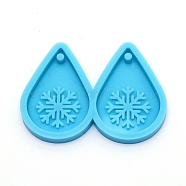 Christmas DIY Pendant Earring Silicone Molds, Resin Casting Molds, For DIY UV Resin, Epoxy Resin Jewelry Making, Teardrop with Snowflake, Deep Sky Blue, 57x78x7mm, Inner Diameter: 50x34mm(DIY-TAC0012-06)