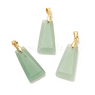 Natural Green Aventurine Pendants, Faceted Trapezoid Charms, with Rack Plating Golden Tone Brass Findings, Cadmium Free & Lead Free, 25~26x12.5~13x3.5~4mm, Hole: 5x4mm(G-C045-01G-G)