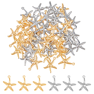 60Pcs 2 Colors 304 Stainless Steel Pendants, Starfish, Golden & Stainless Steel Color, 17.5~18x15~15.5x2mm, Hole: 1~1.2mm, 30pcs/color(STAS-DC0016-11)