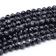 Natural Snowflake Obsidian Round Bead Strands, 6mm, Hole: 1mm, about 60pcs/strand, 15 inch(X-G-J303-09-6mm)