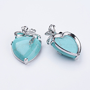 Synthetic Turquoise Pendants, with Brass Findings, Heart, Platinum, 32x47.5x12mm, Hole: 4x5mm(G-E433-B-01P)