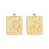 304 Stainless Steel Pendants, Rectangle with Sun & Moon, Real 18K Gold Plated, 22x17x2mm, Hole: 1.5mm(STAS-A075-10G)