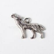 Tibetan Style Alloy Howling Wolf Pendants, Wolf, Cadmium Free & Nickel Free & Lead Free, Antique Silver, 26x18x4mm, Hole: 2mm(LF1753Y-NF)