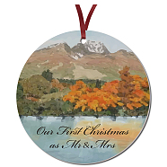 CRASPIRE 1Pc Acrylic Memorial Flat Round Big Pendants Decorations, with 40CM Double Face Satin Ribbon, Christmas Theme, Mountain & Forest, Pendants Decorations: 76mm, Hole: 3mm, Ribbon: about 1/8 inch(3mm) wide(DIY-CP0008-27J)