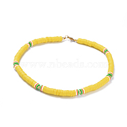 Handmade Polymer Clay Heishi Beads Choker Necklaces, with Brass Spacer Beads and 304 Stainless Steel Findings, Yellow, 14.1~14.3 inch(36~36.5cm), 6mm(NJEW-JN02446-04)