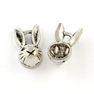 Tibetan Style Zinc Alloy Bunny Pendants, Lead Free & Cadmium Free, Rabbit Charms, Antique Silver, 13.6x7.7x5mm, Hole: 2mm(X-TIBEP-R334-037AS-RS)