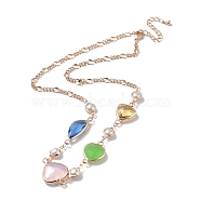 Colorful Triangle Glass Pendant Necklace with Brass Chains, Light Gold, 15.83 inch(402mm)(NJEW-A015-15KCG)