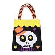 Non-woven Fabrics Halloween Candy Bag, Trick or Treat Tote, with Handles, Gift Bag Party Favors for Kids Boys Girls, Rectangle, Black, Skull Pattern, 41x21x0.3cm(ABAG-I003-06C)