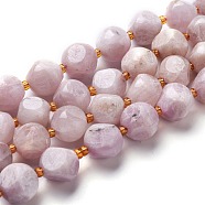 Natural Kunzite Beads Strands, with Seed Beads, Six Sided Celestial Dice, 11.5~12.5x11.5~12.5x11.5~12.5mm, Hole: 0.5mm, about 31pcs/strand, 15.94''(40.5cm)(G-M367-05B)