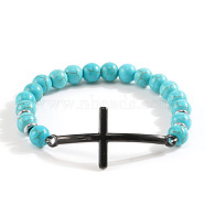 Synthetic Turquoise Beaded Stretch Bracelets for Women Men, Cross, Inner Diameter: 7-1/4 inch(18.5cm)(MG9269-2)