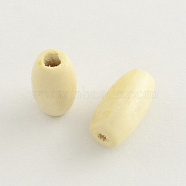 Dyed Natural Wood Beads, Egg Shaped Rugby Wood Beads, Oval/Oblong, Lead Free, Light Yellow, 15x7~8mm, Hole: 3mm, about 3800pcs/1000g(WOOD-Q003-15x7mm-09-LF)