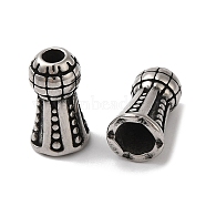 304 Stainless Steel Beads, Tower, Antique Silver, 13x7x7mm, Hole: 2.5mm & 4mm(STAS-S129-09G)