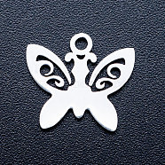 201 Stainless Steel Pendants, Stamping Blank Charms, Butterfly, Stainless Steel Color, 12.5x13.5x1mm, Hole: 1.5mm(STAS-T046-JA331)